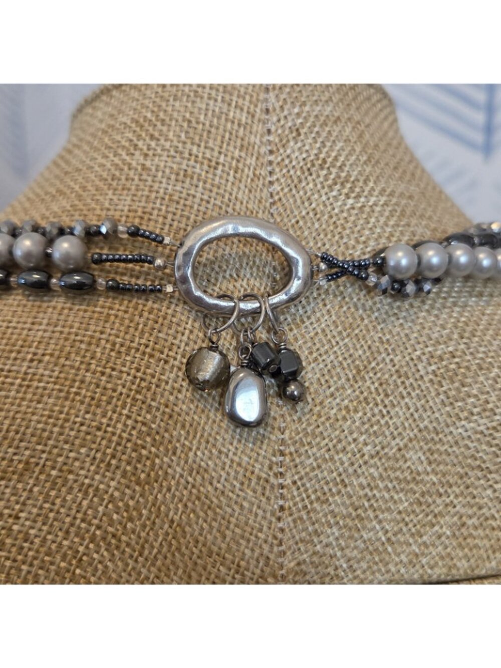 Silpada Sterling Silver & Gray Multi Strand Beaded 24" Chain Necklace - Picture 2 of 4